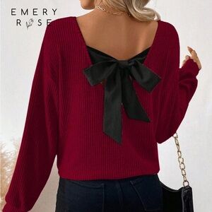 NWOT Elegant Red Sweater with Black Bow